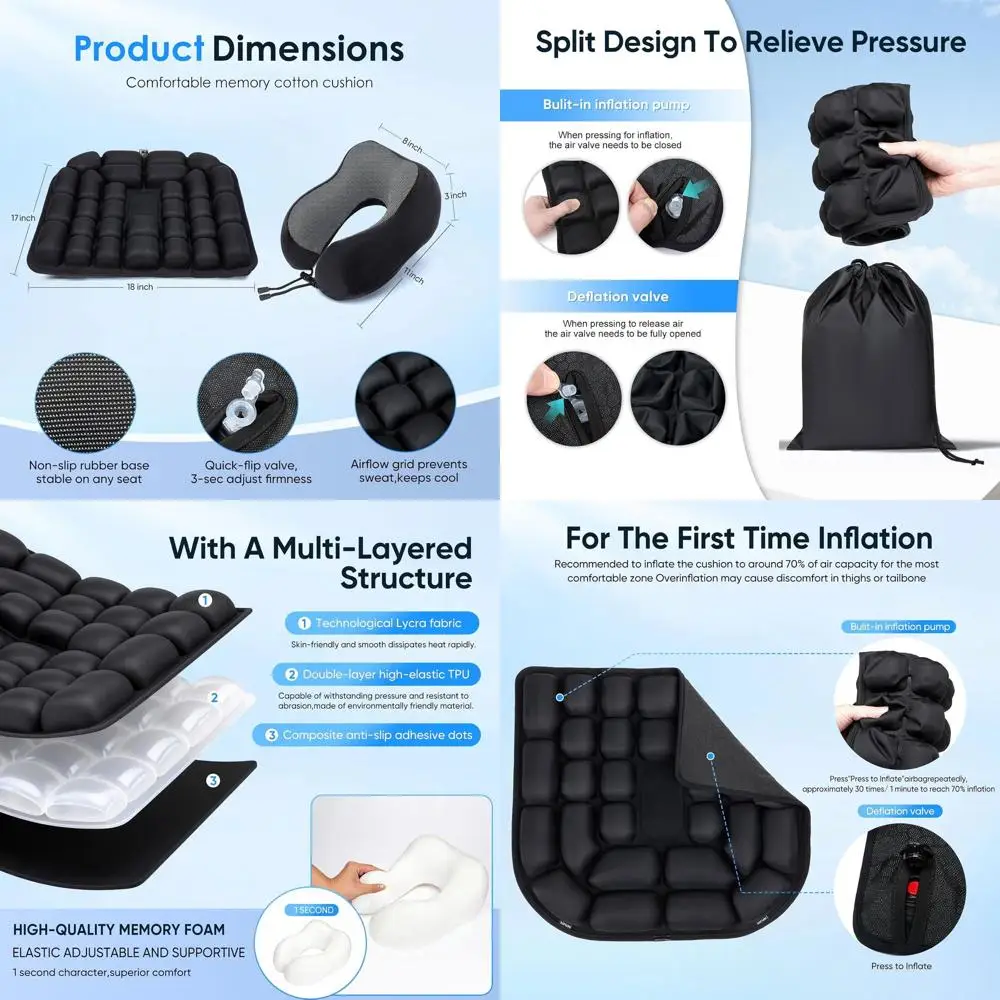 

Портативная надувная дорожная подушка со встроенным отделением для хранения и эргономичным 3D-комплектом подушек