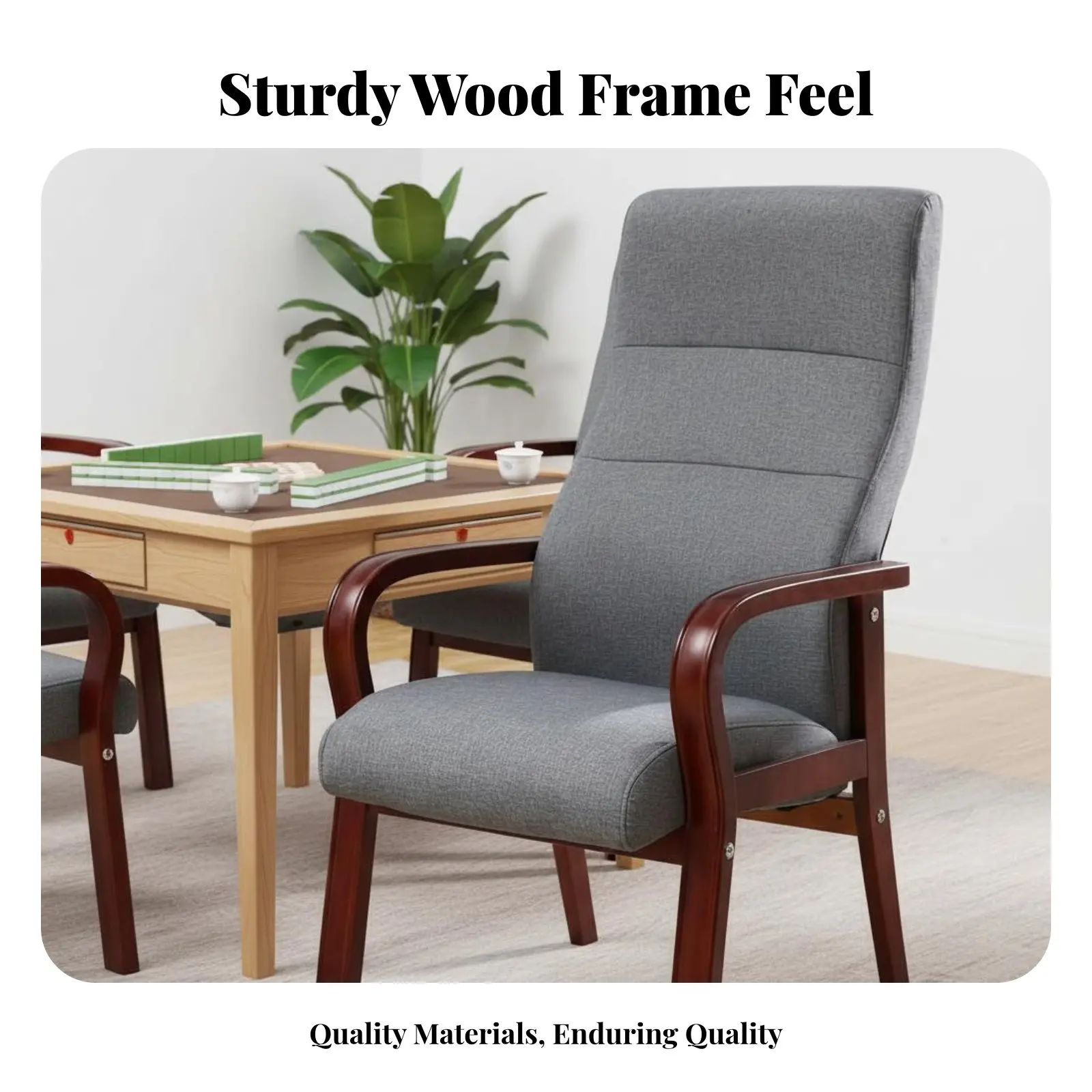 Highspine Wooden Armchair With Armrests Seating Furniture Fabric Upholstery Multipurpose for Studying Corner, Bedroom