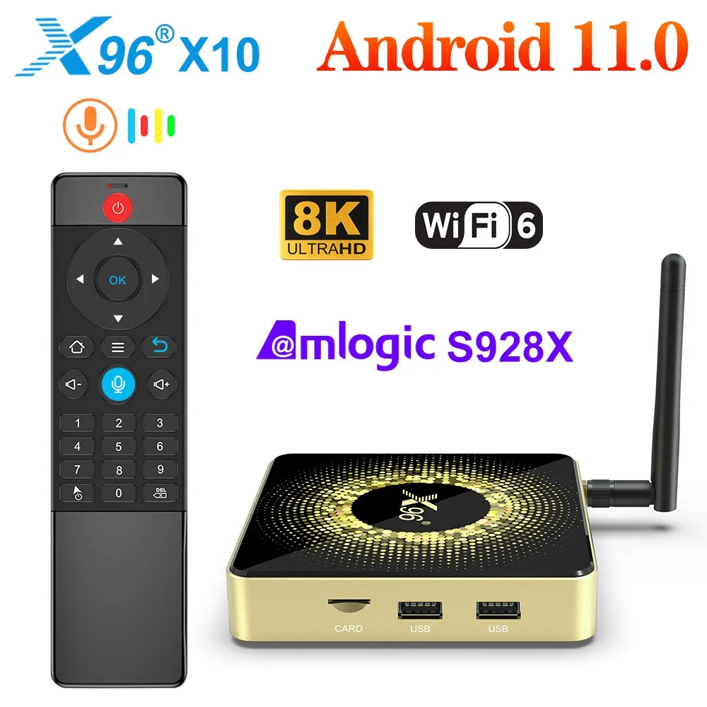 X96 X10 Amlogic S928X-J TV 박스 8GB RAM 64GB ROM 지원 8K USB3.0 Wifi6 BT1000M LAN Google 음성 입력 셋톱 박스