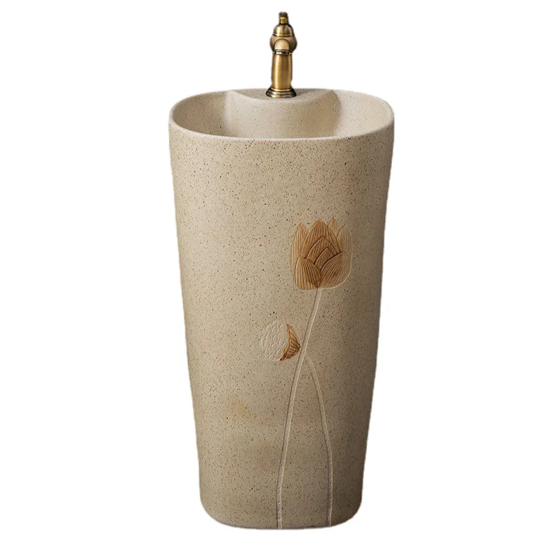 Household small apartment column type washbasin balcony homestay bathroom washbasin floor-to-ceiling ceramics