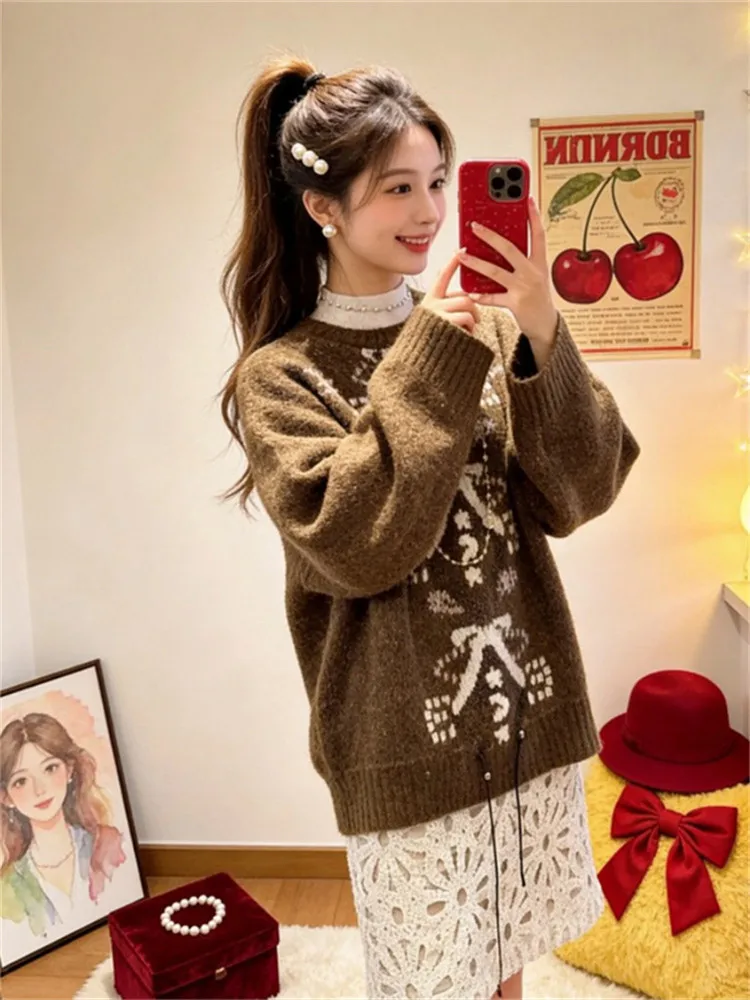 

Ретро-модный женский комплект с круглым вырезом: юбка с высокой талией и вязаный топ с длинными рукавами. Новинка весны. Универсальный комплект из двух предметов.