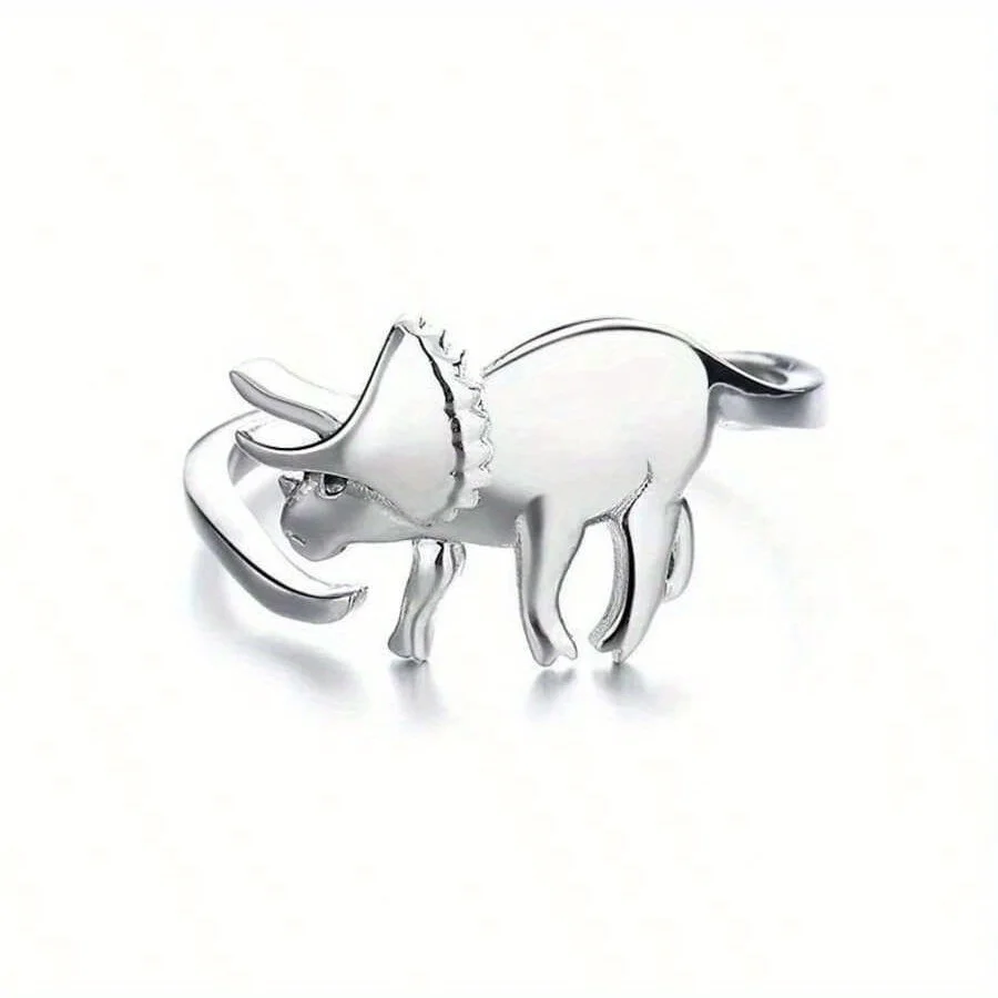 Retro style women's adjustable dinosaur ring - unique Jurassic design, simple yet elegant style, silver finish, comfortable image 5
