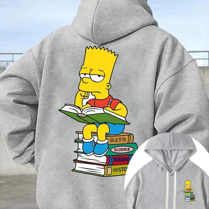 Simpson Authorized Collaboration Hoodie Bart Reading Print Pattern Autumn and Winter Fashionable Men's Long-sleeved Hoodie
