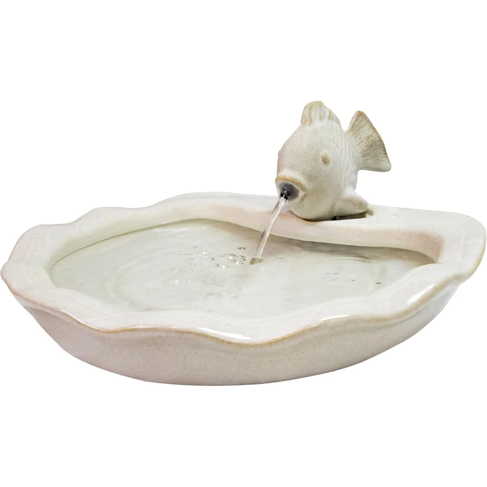 

7-дюймовый садовый фонтан с глазурованной керамической рыбой — уличный настольный фонтан для патио, террасы, сада — белый