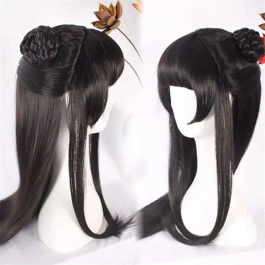 

2025 Perruques Hanfu de Cosplay, аниме для женщин, perruques Hanfu chinoise anciennes noires, аксессуары de couvre-chef