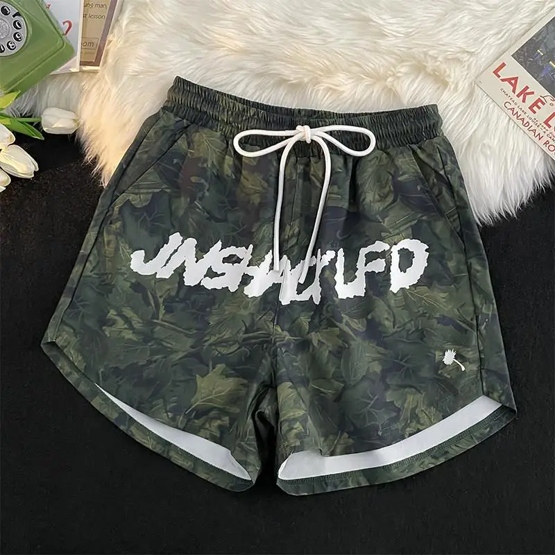 

Hawaii Beach Men's Shorts Summer American High Street Hip Hop Retro Trendy Loose Ice Silk Five-Quarter Mid-Pants