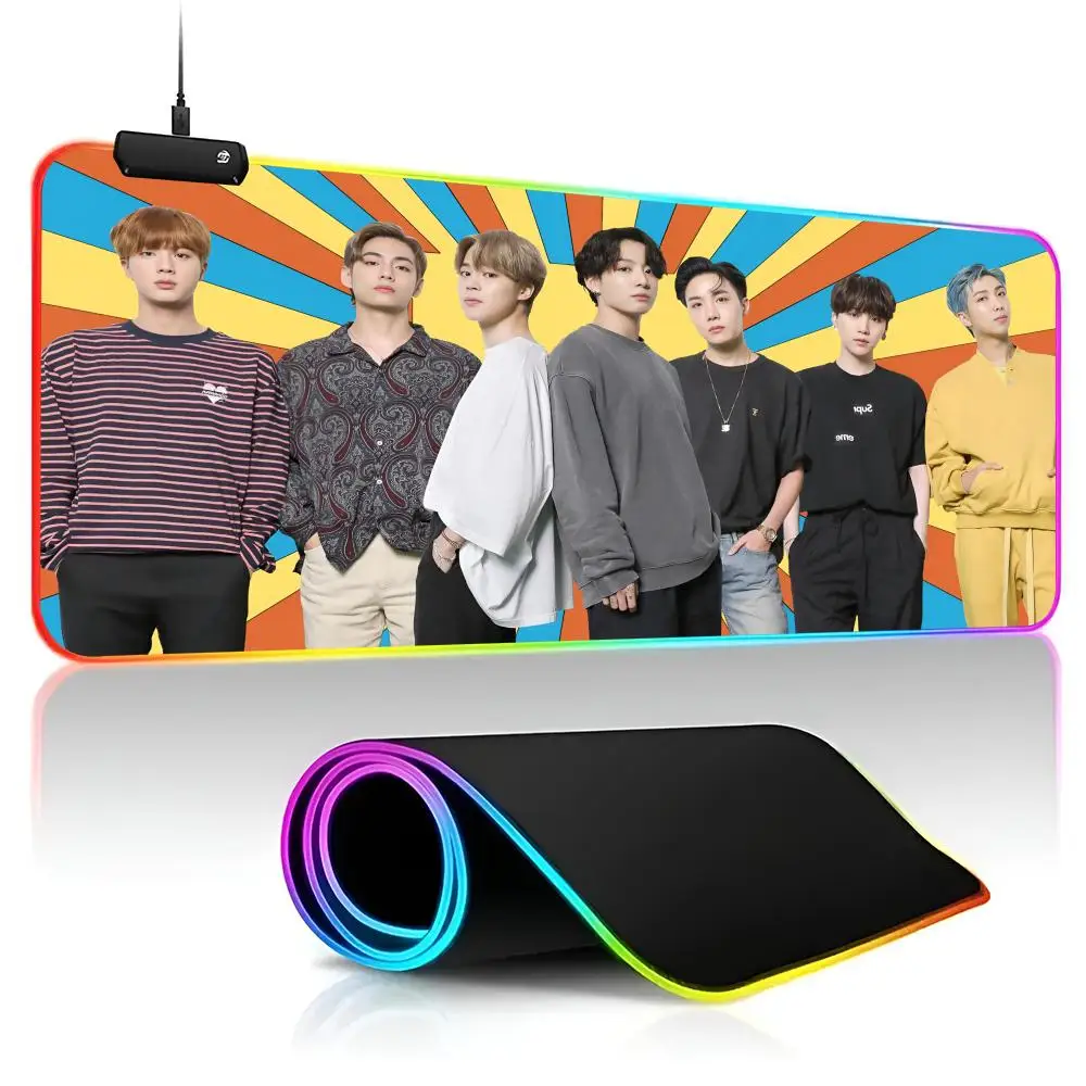 Cartoon B-bt-BOYS Mouse Pad Gamer RGB Deskmat Keyboard Mat Gaming Laptops LED Mousepad Desk Protector Anime Mause Mats