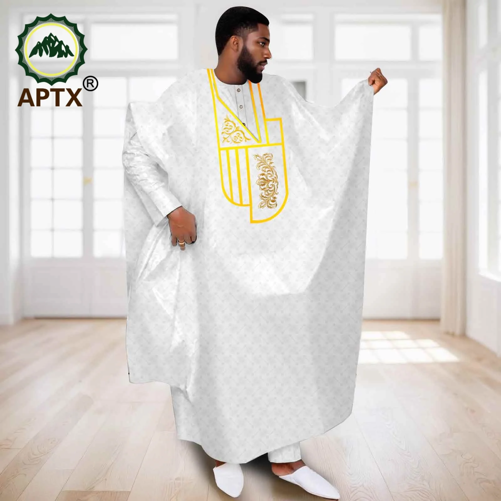 APTX African Clothes for Men Muslim Robe White Tradition Wedding Party Suit Shirt Pants 3 Pcs Set Dashiki Agbada Ramada 2516047