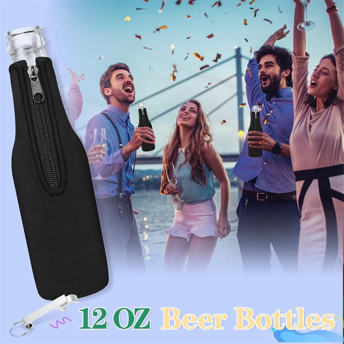 Beer Bottle Cooler Sleeves, Zip Up Extra Thick Neoprene Insulated Sleeve-Keep Beer Cold and Hands Warm, 12 OZ 8pack