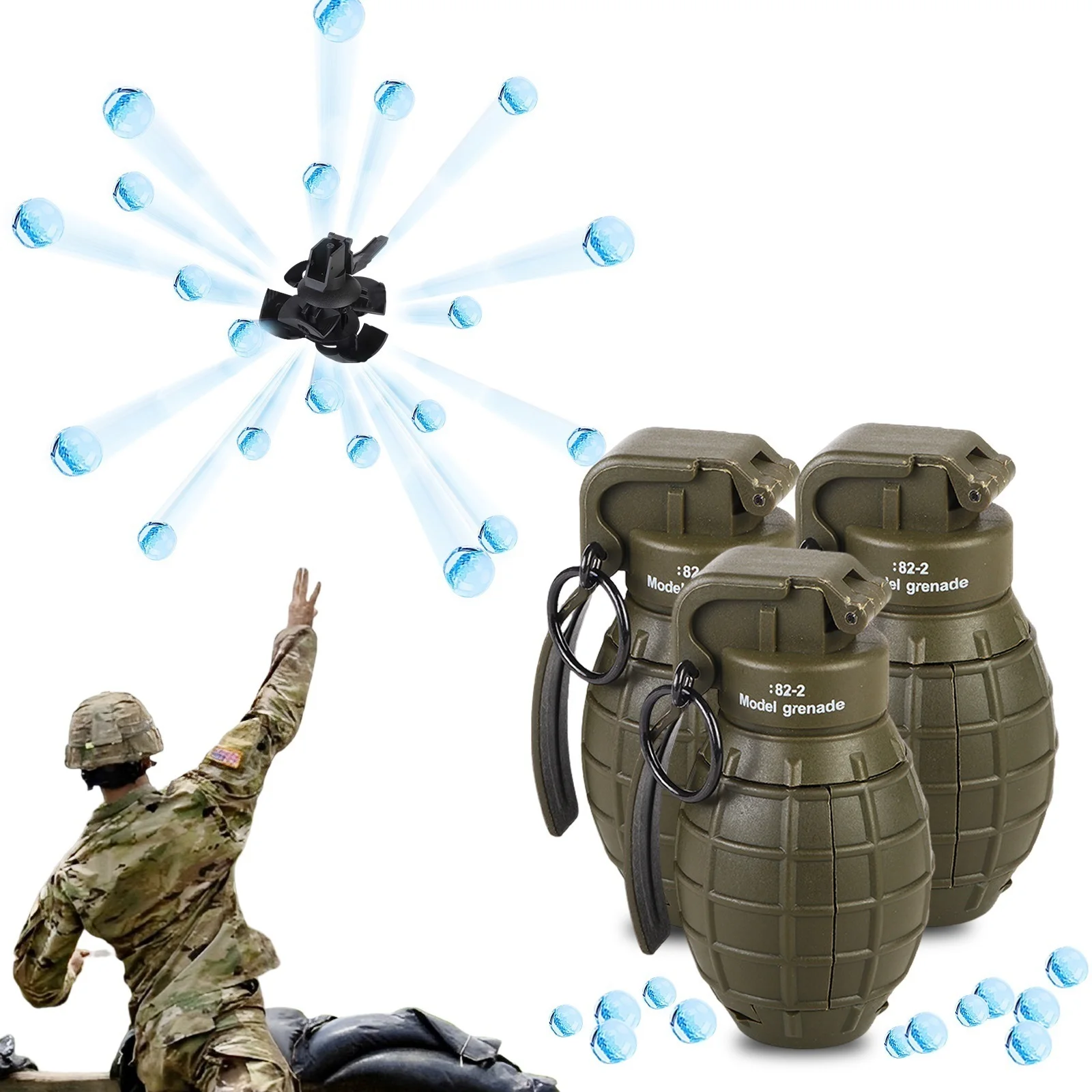 Airsoft Paintball Grenade Toy - 3PCS - Nylon Toy Grenade Toys Model - Anti Fall Refillable Gel Ball Explosion Reusable Grenade