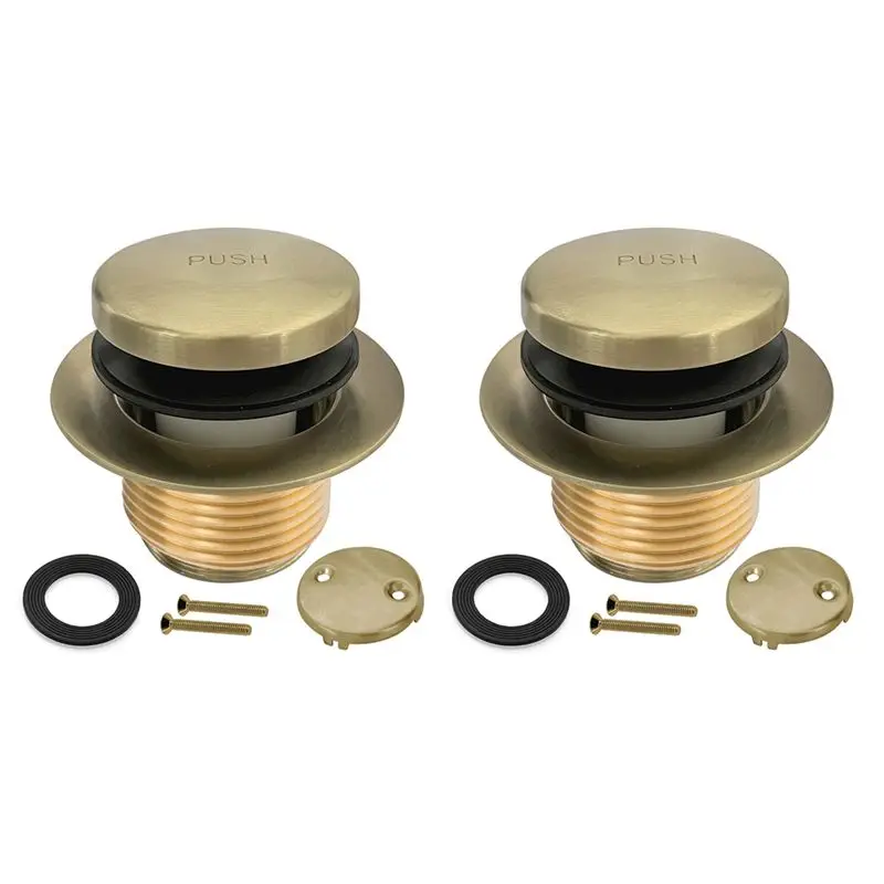 AT05-2X Bathtub Drain Gold Tip Toe Bath Tub Drain Kit With Two-Hole Overflow Faceplate, Bath Tub Drain Set