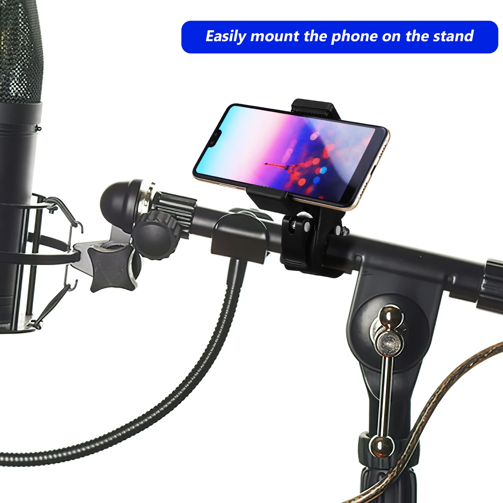 

1Set Rotatable Mic Stand Phone Holder Adjustable Clip for Recording Stable Smartphone Clamp Compatible with Various Microphone