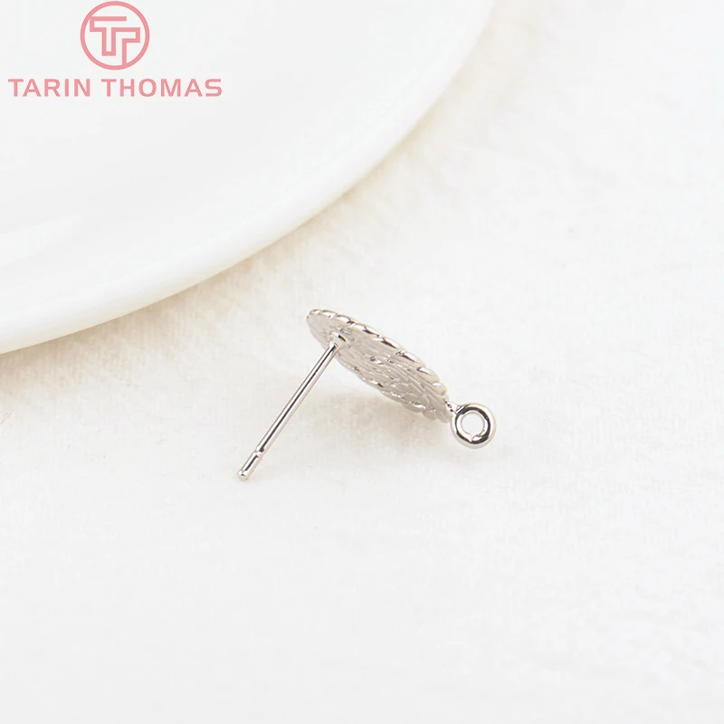 (2142)10PCS 12.5MM 24K Gold Color Brass Round Stud Earrings High Quality Diy Accessories Jewelry Findings