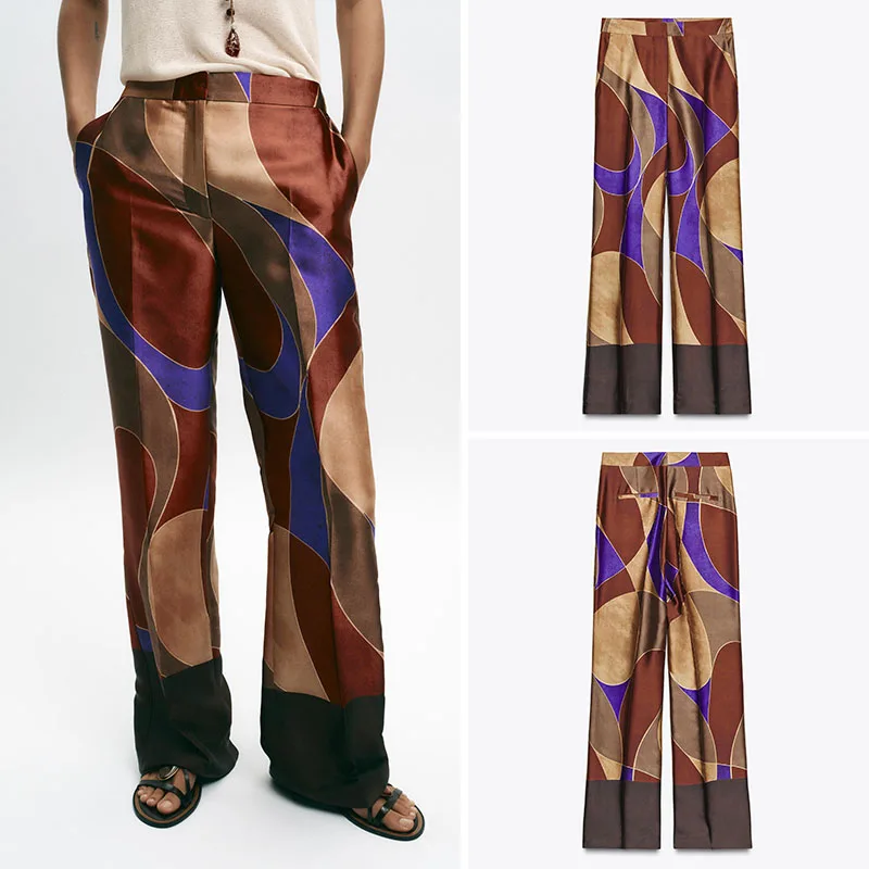 سراويل حريرية مطبوعة غير رسمية جديدة لخريف 2025 تصميم بسيط ساق مستقيمة l الخصر مواد أخرى 00% مطبوعة #1