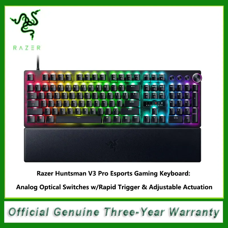 Razer Huntsman V3 Pro Esports Gaming Keyboard:Analog Optical Switches w/Rapid Trigger & Adjustable Actuation Media Keys & Dial
