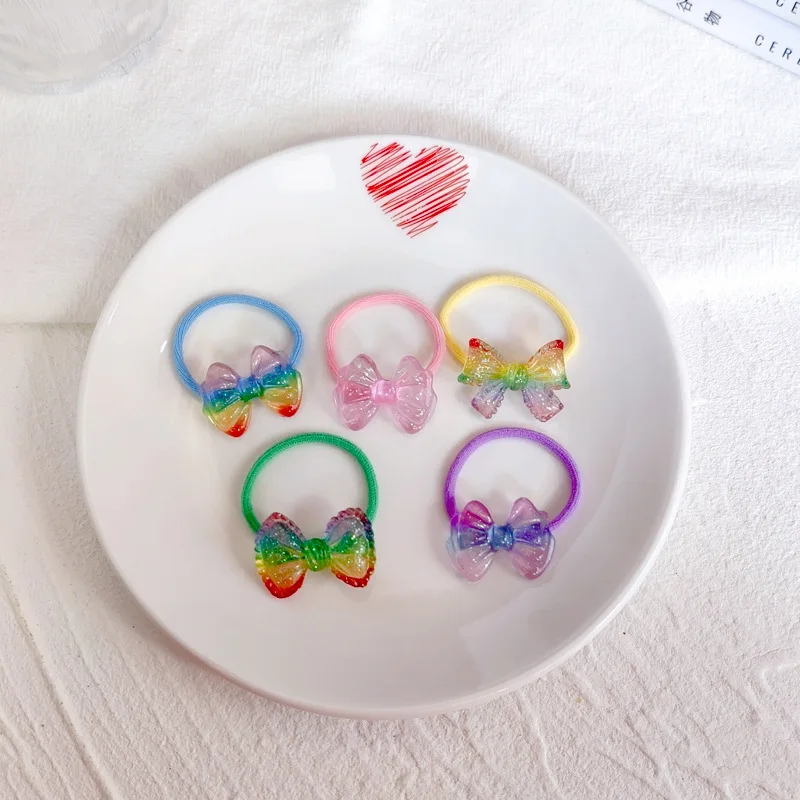 2PCS Cartoon Cute Transparent Jelly Gradient Bow Kids Elastic Hair Bands Children Hair Tie Girls Hair Accessories Baby Headdress