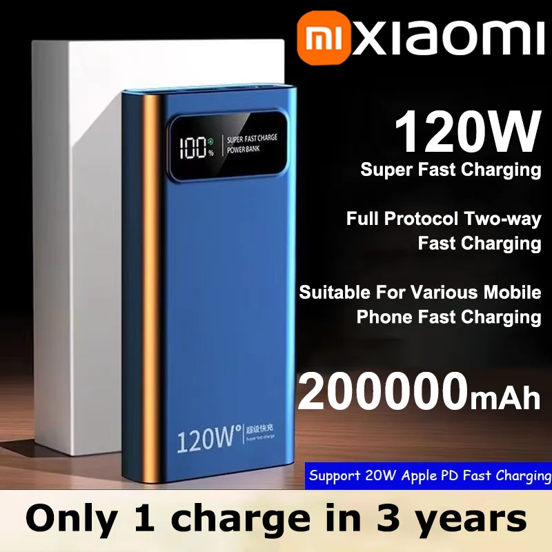 Xiaomi 120W Power Bank Super Fast Charging 200000mAh Large Capacity Portable Emergency Battery Supply Mobile Power For IPhone