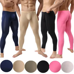 Ultra-thin Men Leggings Fitness Ice Silk Long Johns Pants Sexy Underwear Penis Pouch Mens Tights Compression Leggings Sleepwear