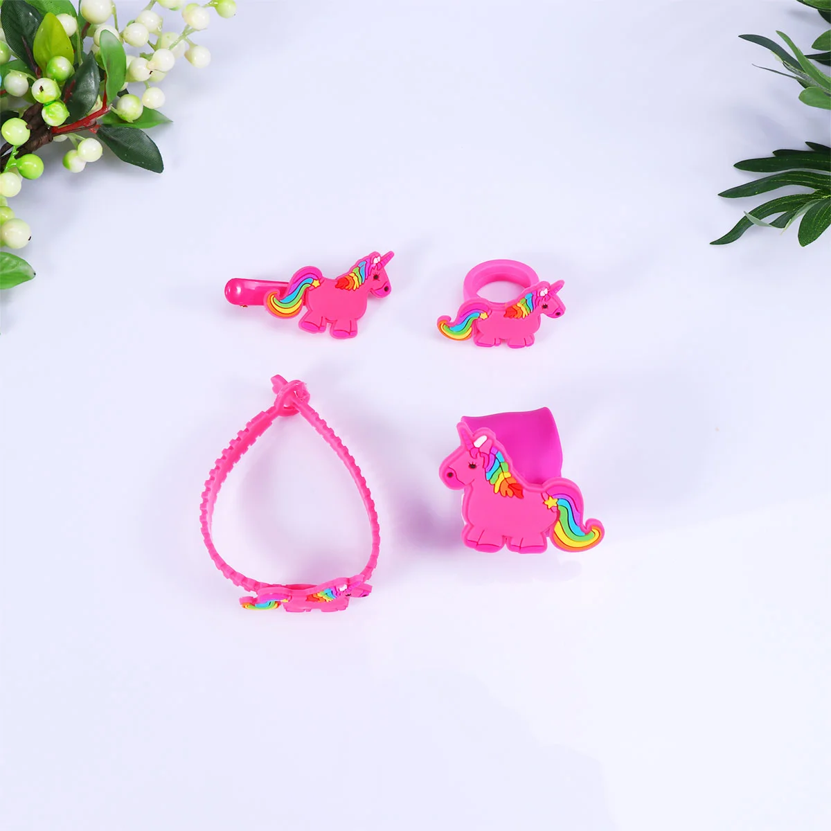 4 Pcs High Tension Toys Kids Clap Ring Cartoon Hair Clip Fashion Unicorn PVC Cilp