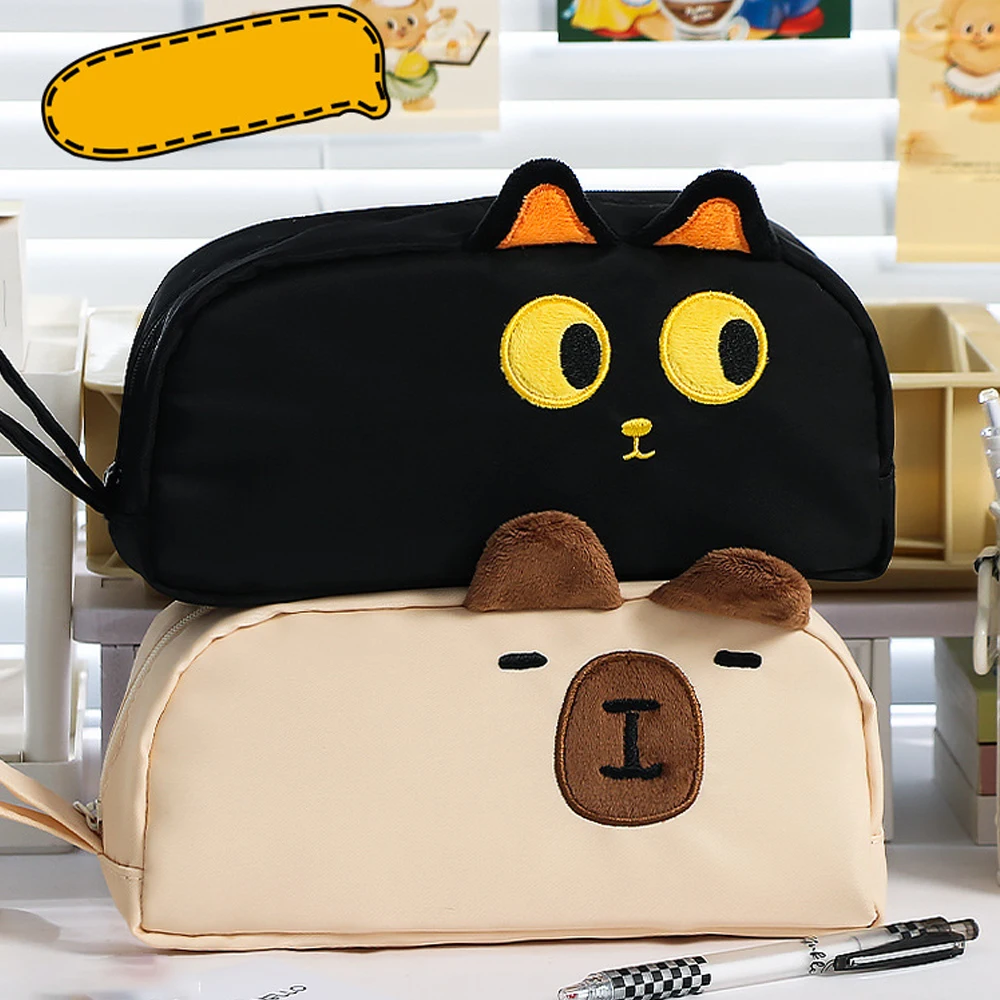 

Cartoon Black Cat Handheld Makeup Bag Cute Capibala Large Capacity Student Kawaii Stationery Storage Pencil Case School Pen Box