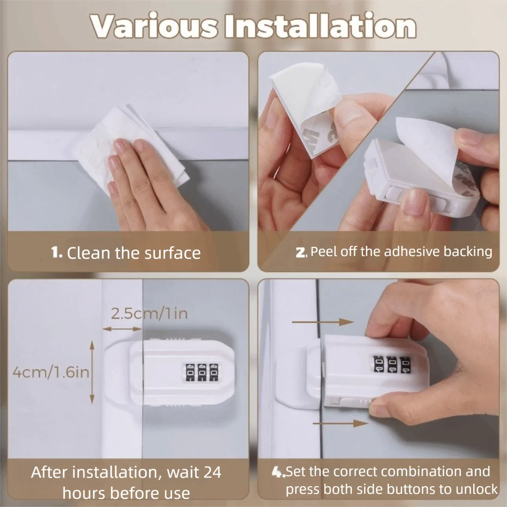 Zamek do szafki bez wiercenia, zabezpieczony hasłem, bezkluczykowy, biały, antykradzieżowy zamek do szuflady, 3-cyfrowe hasło.