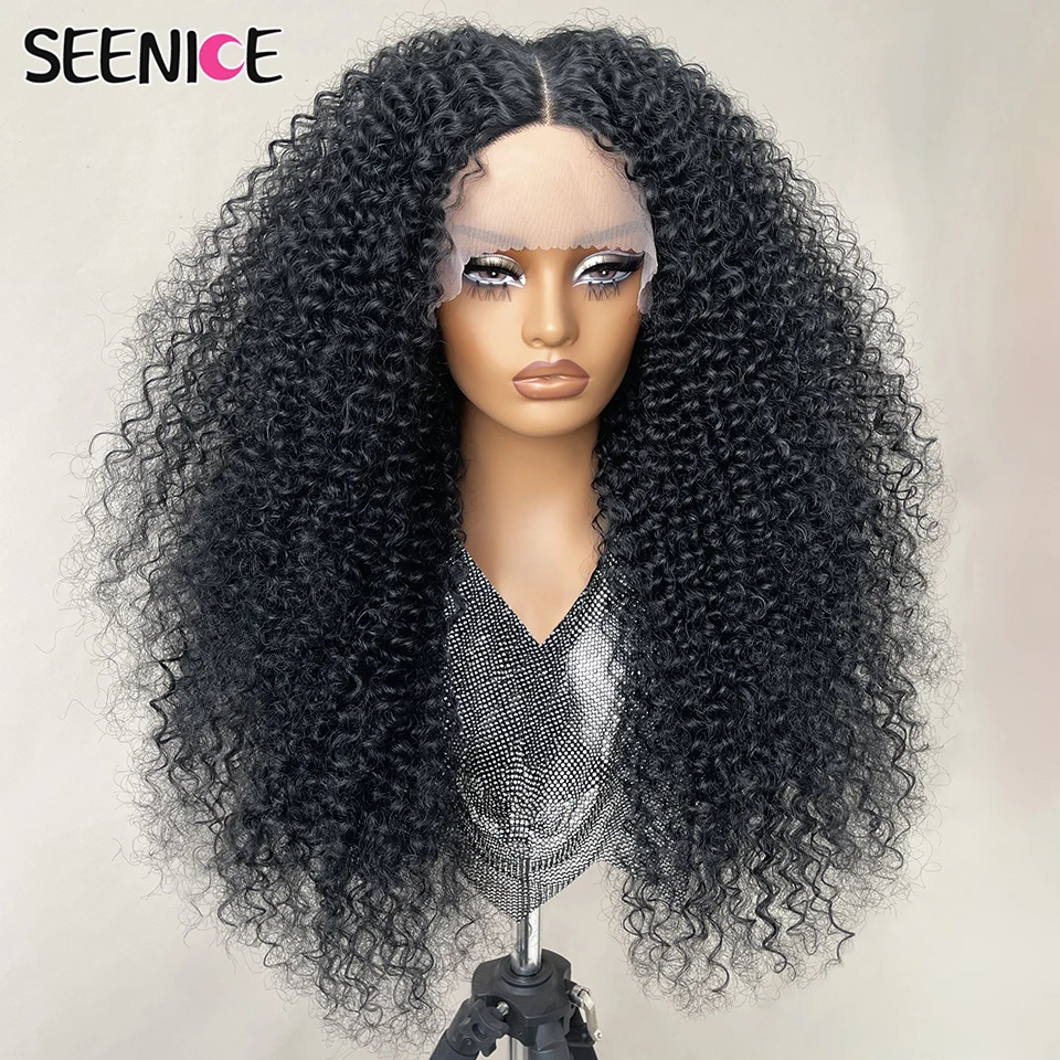 

24Inch Kinky Curly Synthetic Lace Wigs Fluffy Ombre Black Blue T Part 13x5x1.5 Lace Front Long Curly Wig for Daily Party Cosplay