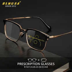 BLMUSA Men Vintage Reading Eyeglass Multifocal Titanium Frame Anti Blue Ray Glasses Progressive Photochromic Customized Glasses