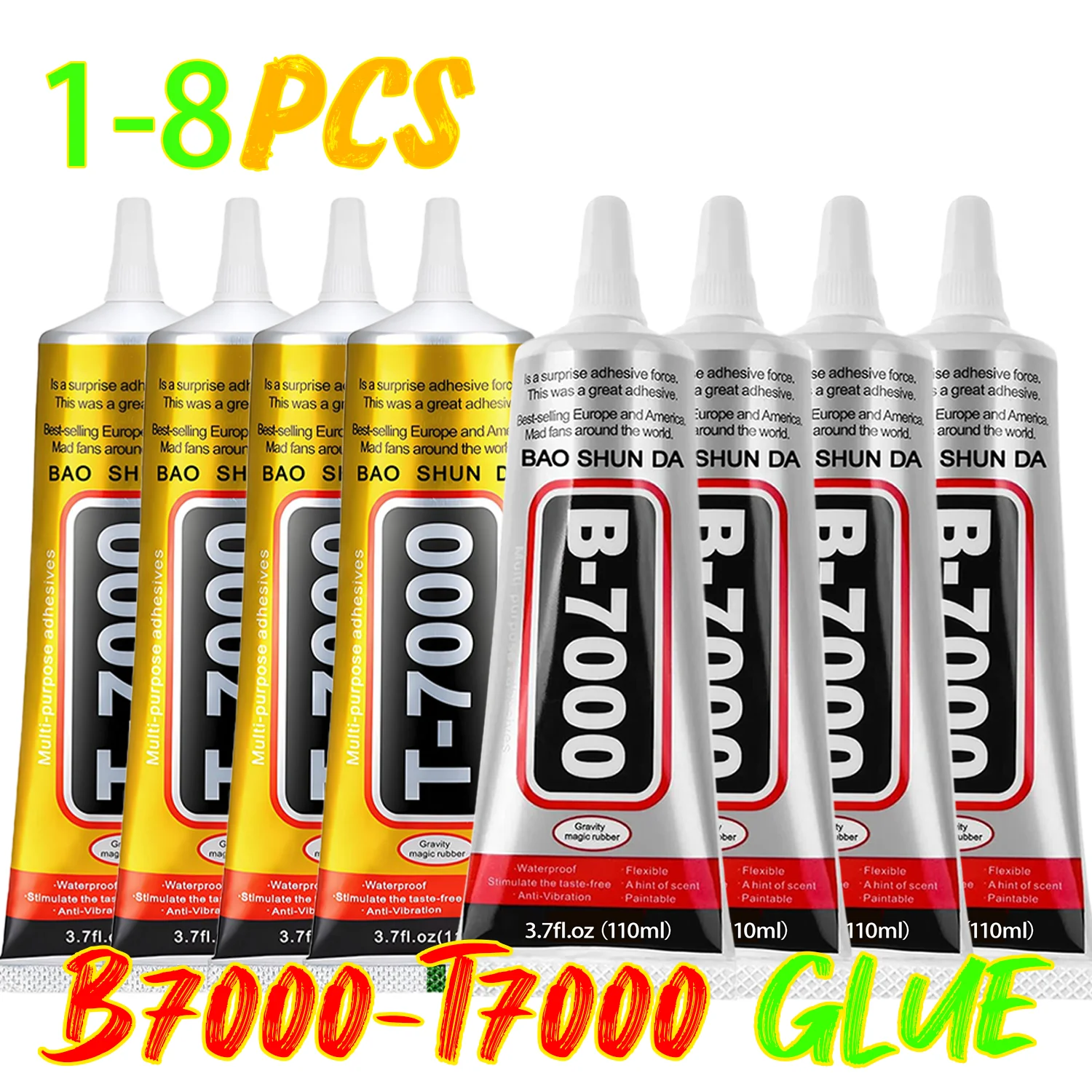 B7000/T7000 Adhesive for Mobile Phones, Metal, Plastic, and Jewelry – 15/110 ml Waterproof Transparent/Black Repair Kit