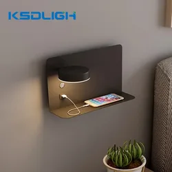 Modern Bedside Wall Lamp With Shelf LED 5W/7W White Black Simple Bedroom Wall Lights With Switch USB Charging Sconce Fixtures