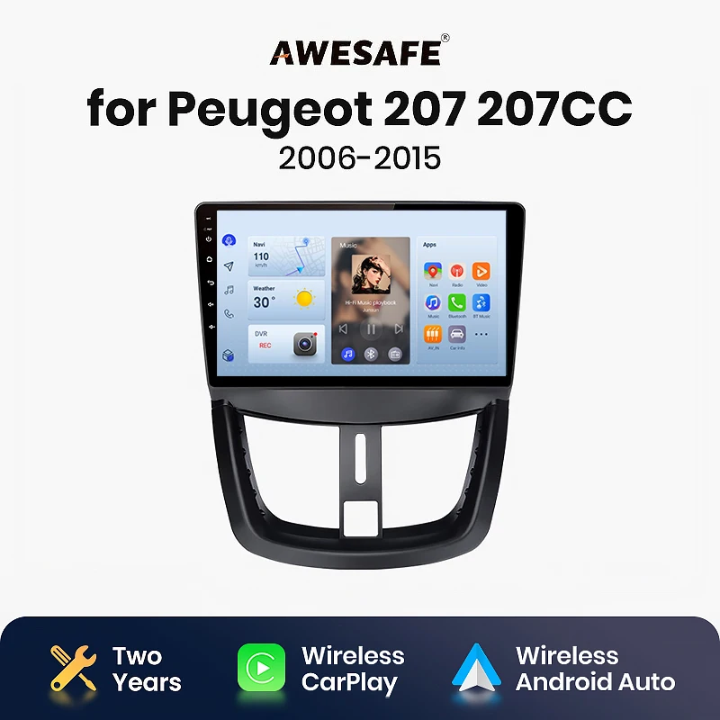 AWESAFE Wireless CarPlay Android Auto Radio for  Peugeot 207 207CC 2006 2007 2008 2009 2010 2011 2012- 2015 GPS 2din autoradio