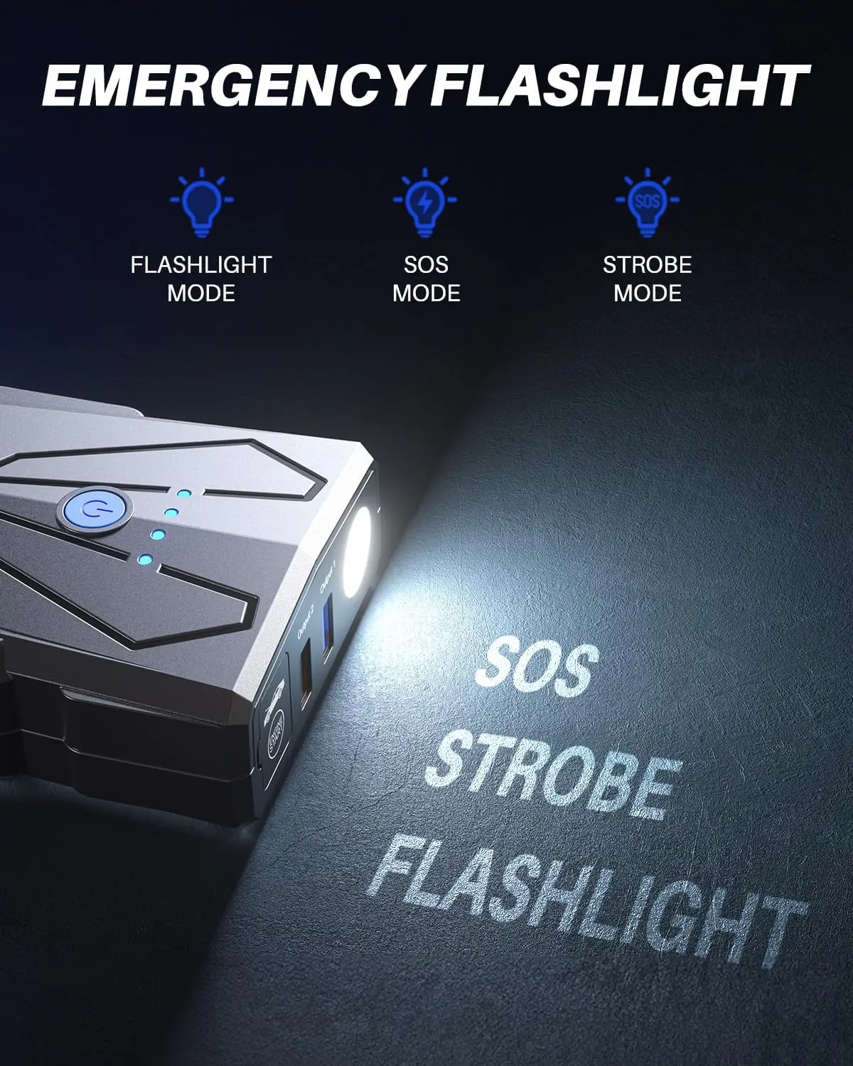 Customizable-6000A Car Battery Jump Starter Up To All Gas,Car Battery Jumper Starter Portable 12V Jump Box With USB Output