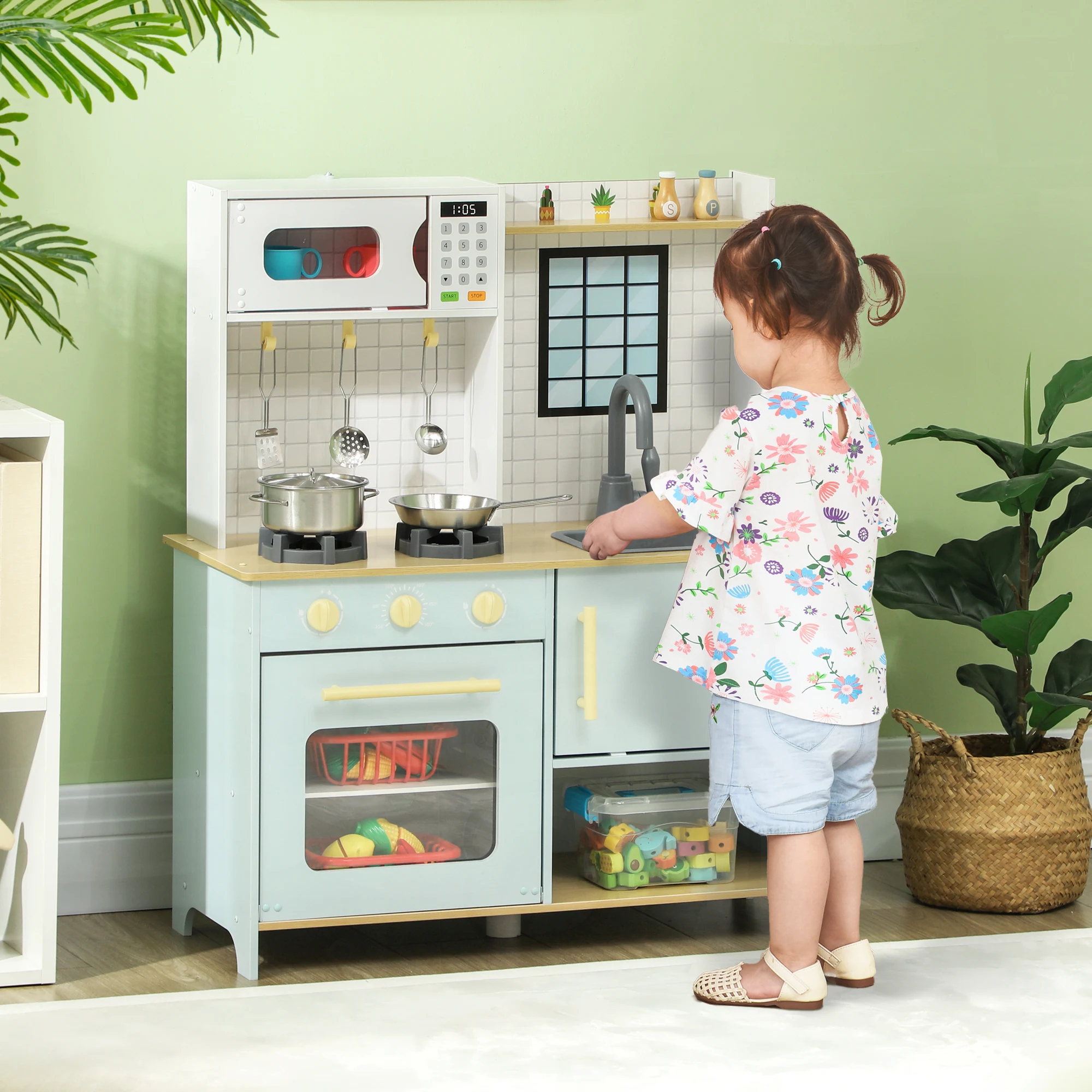 AIYAPLAY cucina per bambini cucina da gioco con forno a microonde, fornello e forno, accessori da cucina