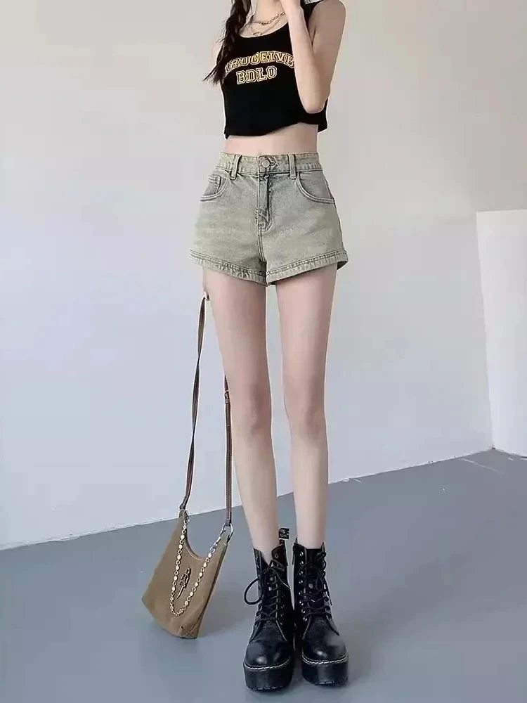 

Summer 2025 Oversized A-line Denim Shorts for Women Retro High Waisted Short Jeans Female Denim Hotpants with Wide Leg