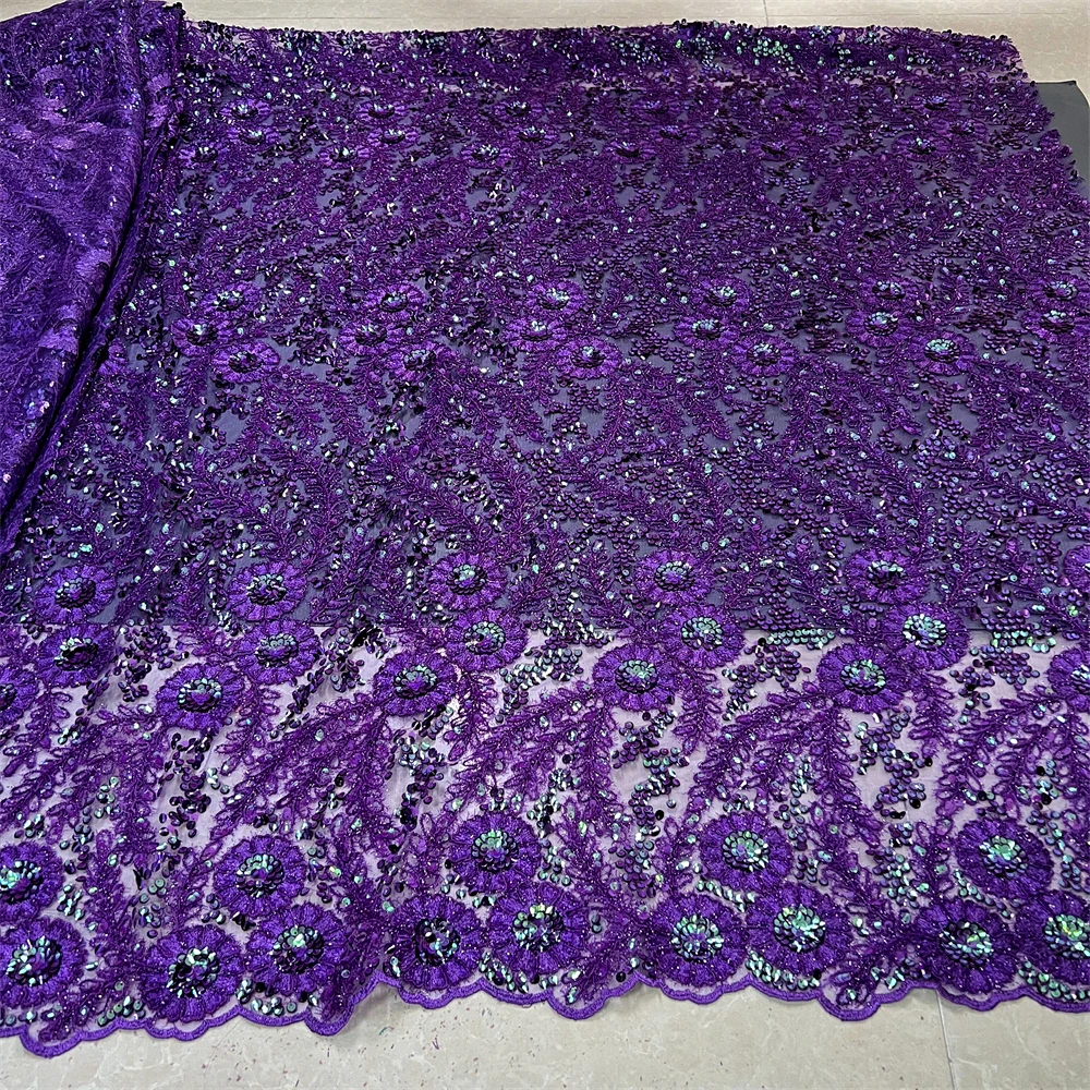 

Nigerian African French Guipure Tulle Lace Fabric Sequins Beaded Embroidery for DIY Luxury Wedding Party &Evening Dresses 5Yards