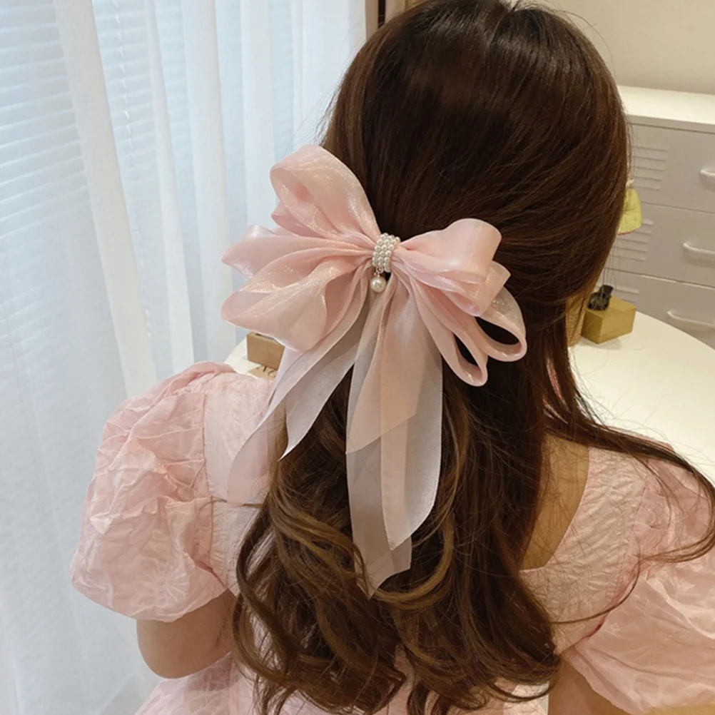 

2Pcs Pearls Hair Bows Clip Women Girls Barrettes Accessories Elegant For Thick Thin Hair Parties Ceremonies