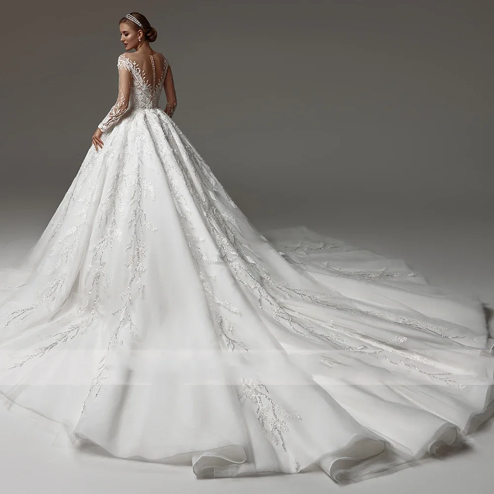 Flavinke Maßgeschneiderte Ballkleid Prinzessin Brautkleider Schatz Langarm Vestido De Novia Spitze Pailletten Brautkleid