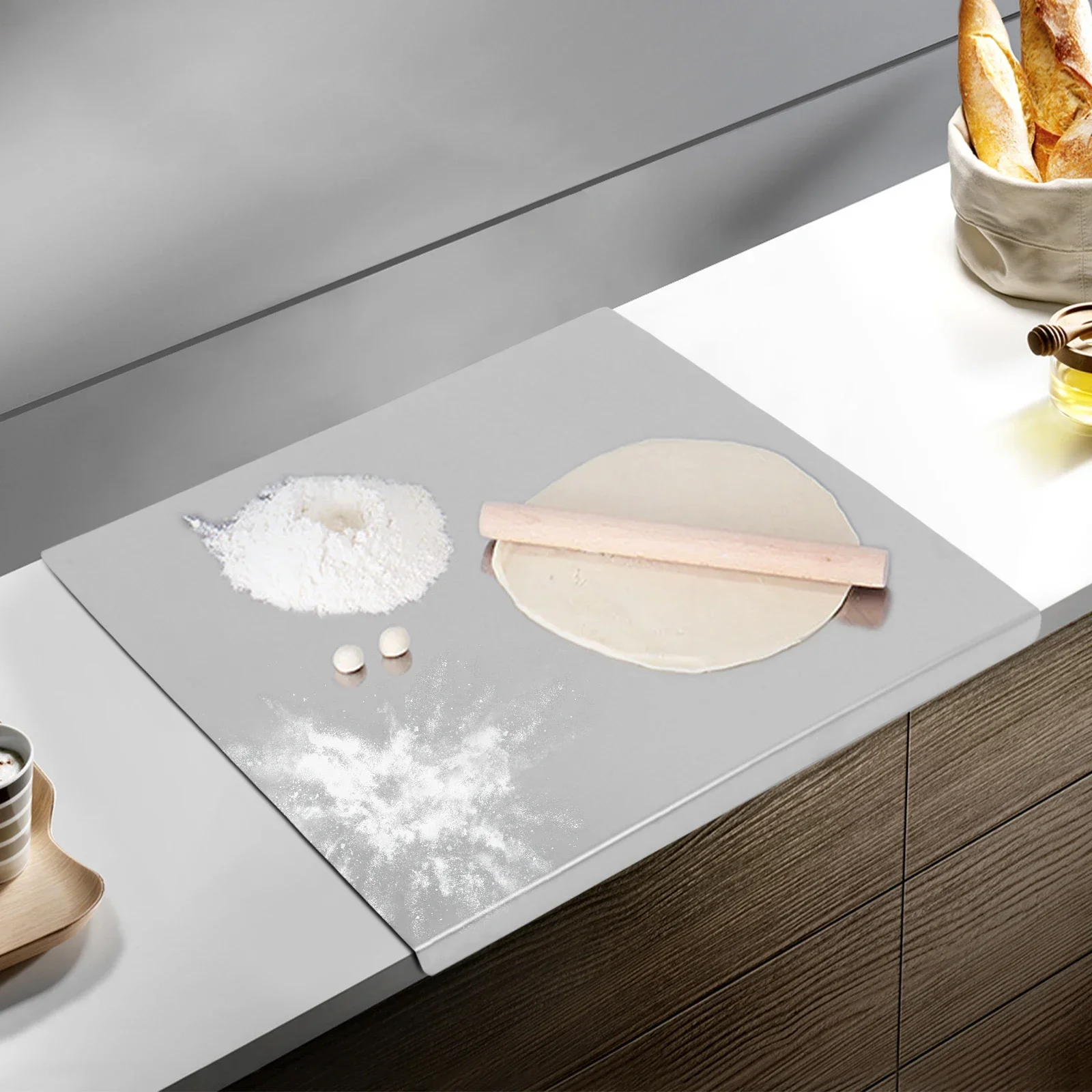

201 Stainless Steel Odorless Food Tray, 23.6x19.6 In L-Shaped Folding Edge Baking Sheet, Thin Lightweight Cookie Pan for Kitchen