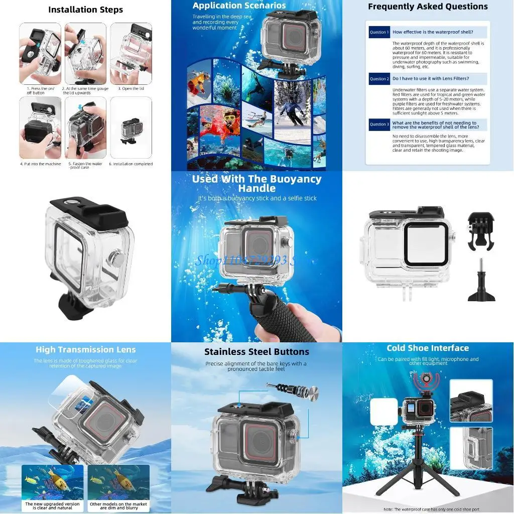 

Y2GD Protective Divings Cover Waterproof Case 196ft Dive Case for 360Ace Camera