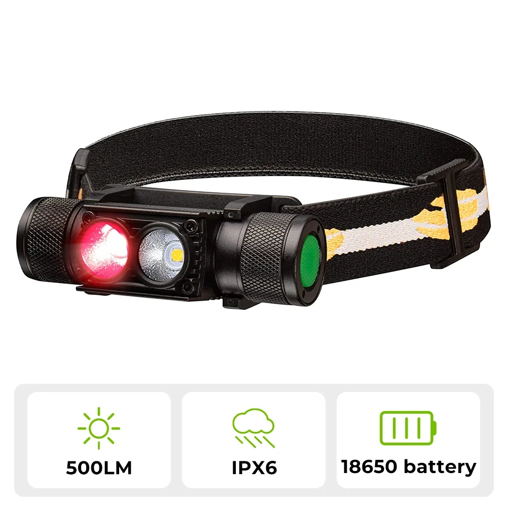 [EU Stock] H25LR LED 90 CRI Rechargeable IPX6 Headlamp Powerful Lightweight Head Flashlight with Bright White Light+Red 660nm