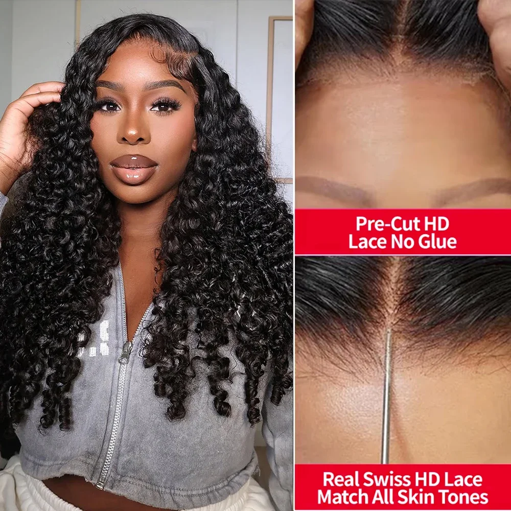 250 Density Natural Color Preplucked HD Transparent 13x4 Lace Frontal Human Hair Wigs Wet and Wavy Jerry Curly Brazilian Colored 30 42 Inch Burmese Curly Lace Front Wigs Human Hair On Clearance Sale For Women Pre Plucked Black Wig view 4