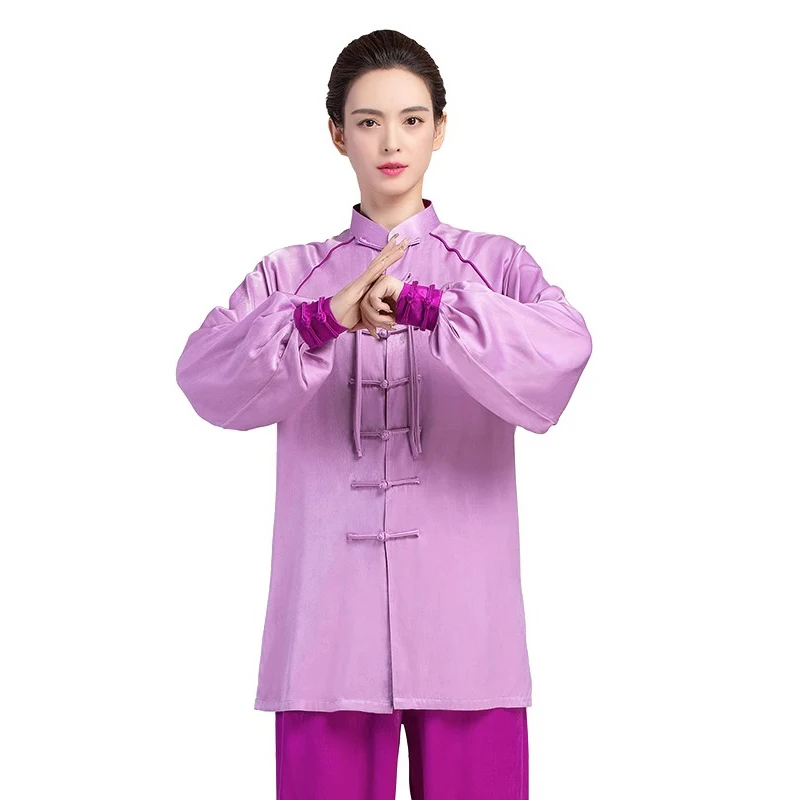 

Kun Master Handmade Flower Button Kung Fu Uniform Martial Arts Tai Chi Clothing Rose Purple Chinese Traditional Clothes