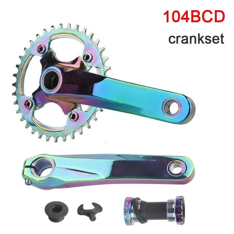 104BCD Integrated MTB Crankset with Dual Spider, Compatible 32/34/36/38T Chainring, Mountain Bike Crank Arms