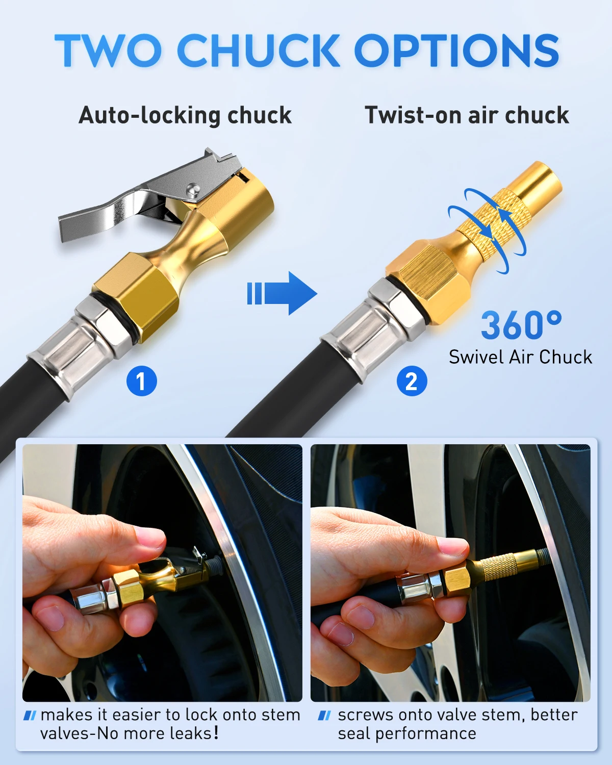 Nilight Digital Tire Inflator Deflator with Pressure Gauge 250 PSI Air Chuck and Compressor Accessories with Rubber Hose and Quick Connect Coupler for 0.1 Display Resolution