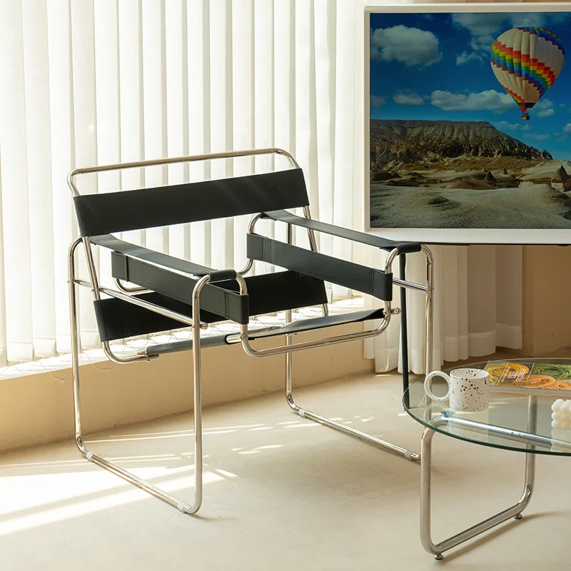 

Chair ins leather Internet celebrity chair Stainless steel casual back armchair Single sofa chair