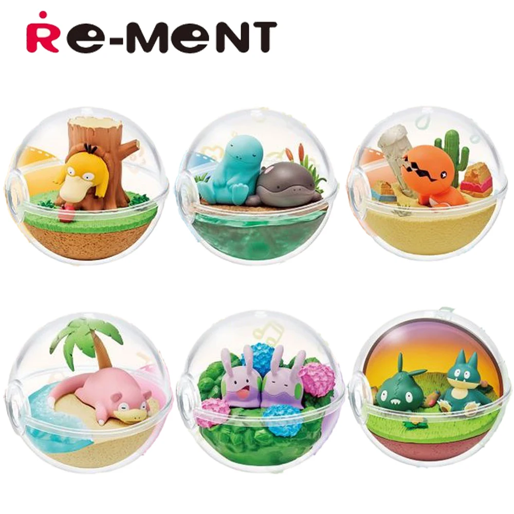 Original Re-Ment Pokemon Anime Figure Terrarium Collect Relaxing Moments Psyduck Quagsire Figures Trapinch Figures Toy Xmas Gift