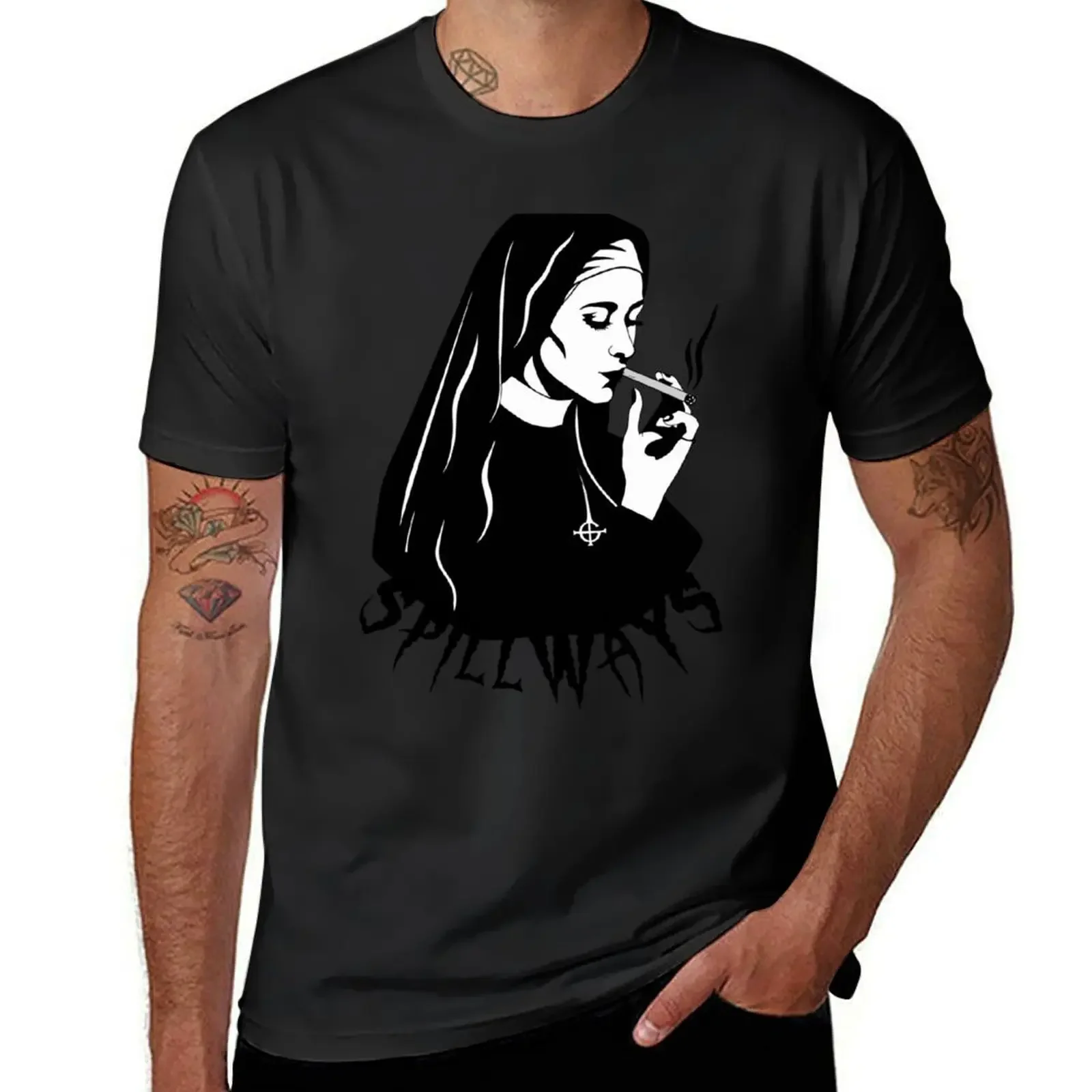 Spillways - Nun Smoking Design T-Shirt heavyweights vintage anime shirt aesthetic clothes oversizeds t shirts for men cotton