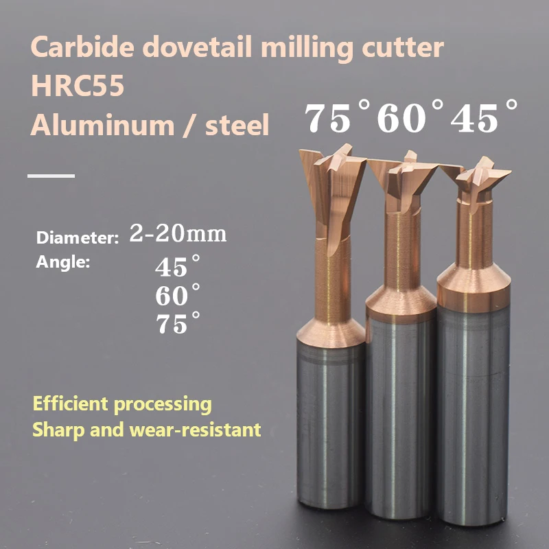 Carbide Dovetail Milling Cutter 45 60 75 Degree CNC Tool 3 4 5 6 7 8 9 10 -20MM Tungsten Steel Machining Tool For Metal End Mill