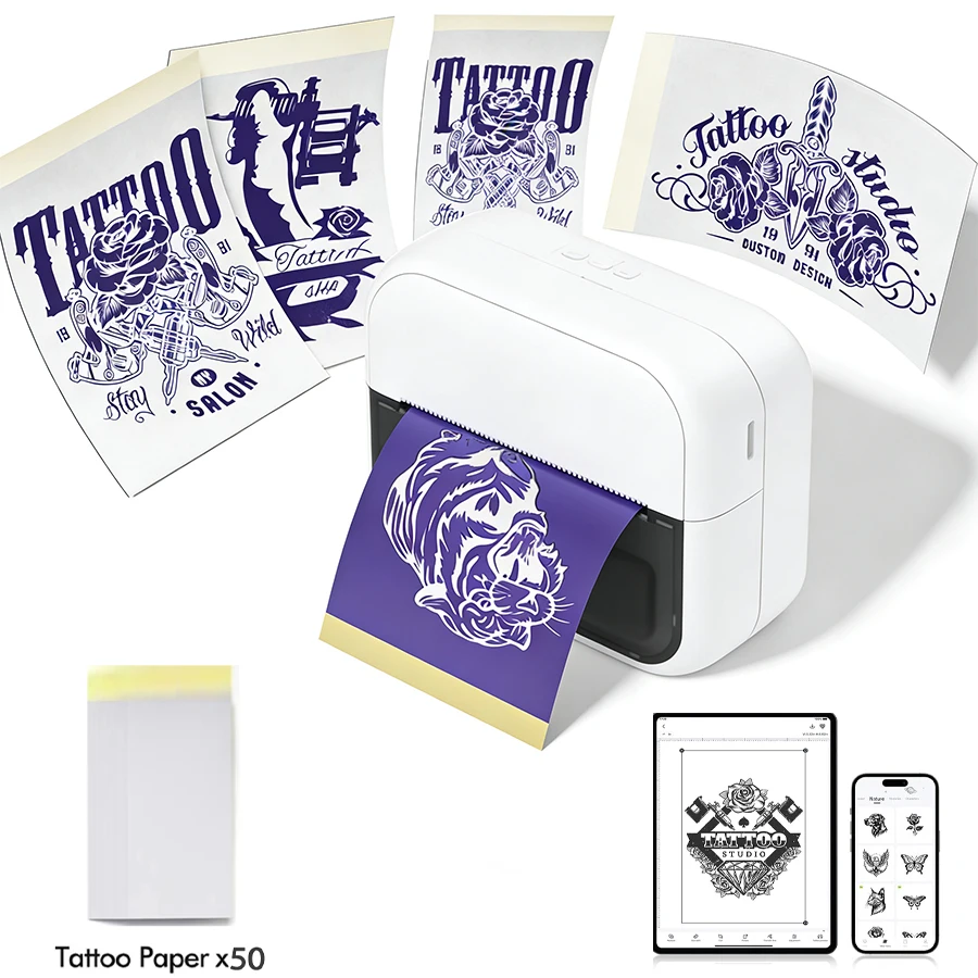 C50 Mini Wireless Tattoo Printer Label Printer Thermal Inkless Printing Machine With Phone&PC For DIY/Tattoo LOGO/Pattern/Print