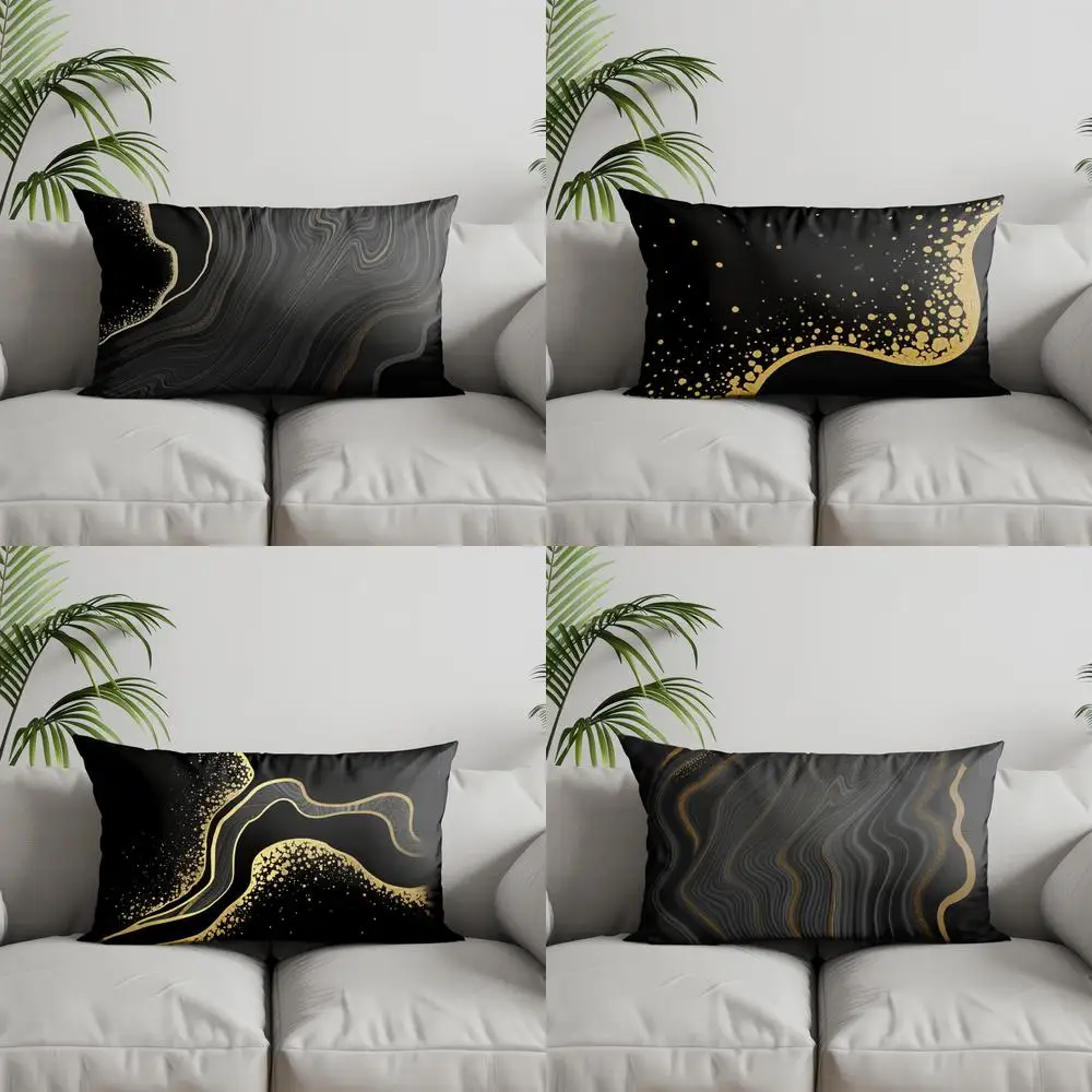 ديكور المنزل غطاء وسادة حديث باللونين الأسود والذهبي مناسب لغرفة النوم وغطاء وسادة السيارة وسادة خلفية مستطيلة