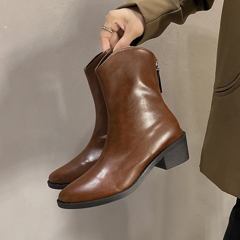 

Western Cowboy Boots Female Autumn and Winter New Comfortable Round Toe Thick Heel Boots Shoes for Women Boots Zapatos De Mujer